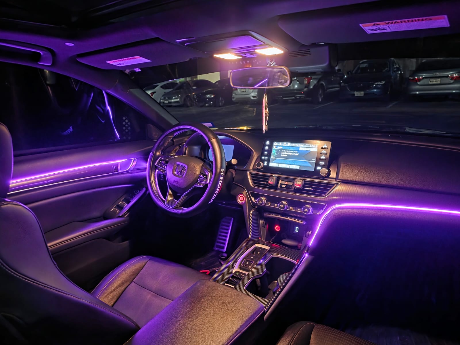 Purple LED ambient lighting installation